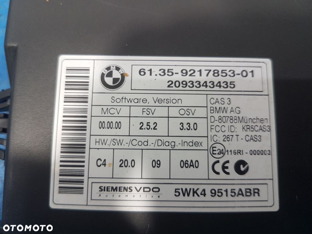 BMW E81 LIFT MODUŁ STEROWNIK CAS 9217853-01 - 2