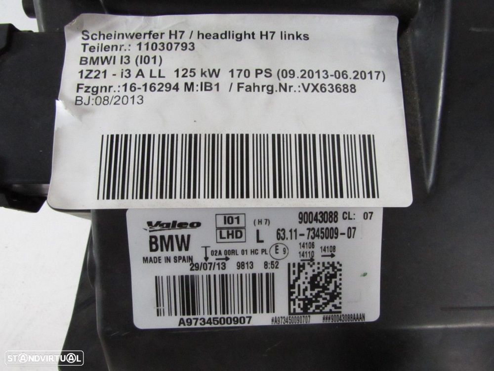 Farol Esquerdo Seminovo/ Original BMW i3 (I01) 63117345009 - 5