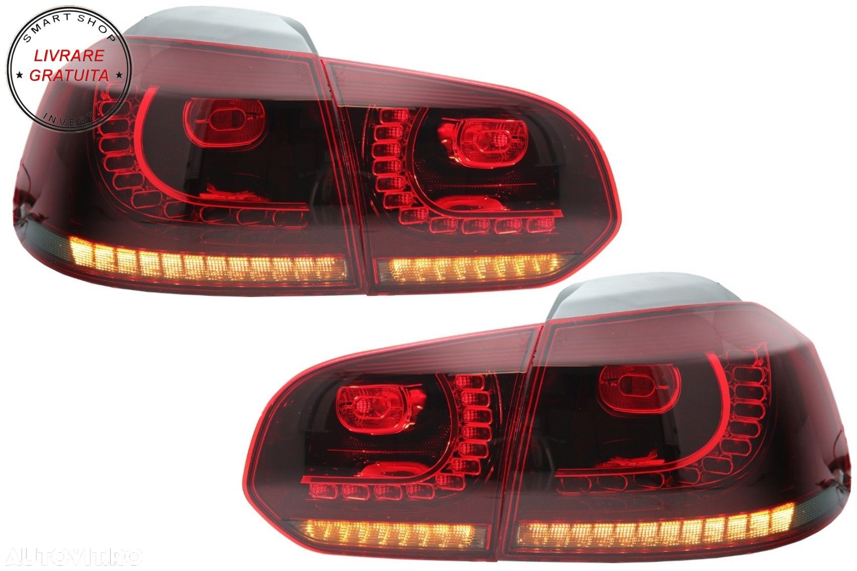 Stopuri Full LED VW Golf 6 VI (2008-2013) R20 Design Rosu Fumuriu cu Semnal Dinami- livrare gratuita - 1