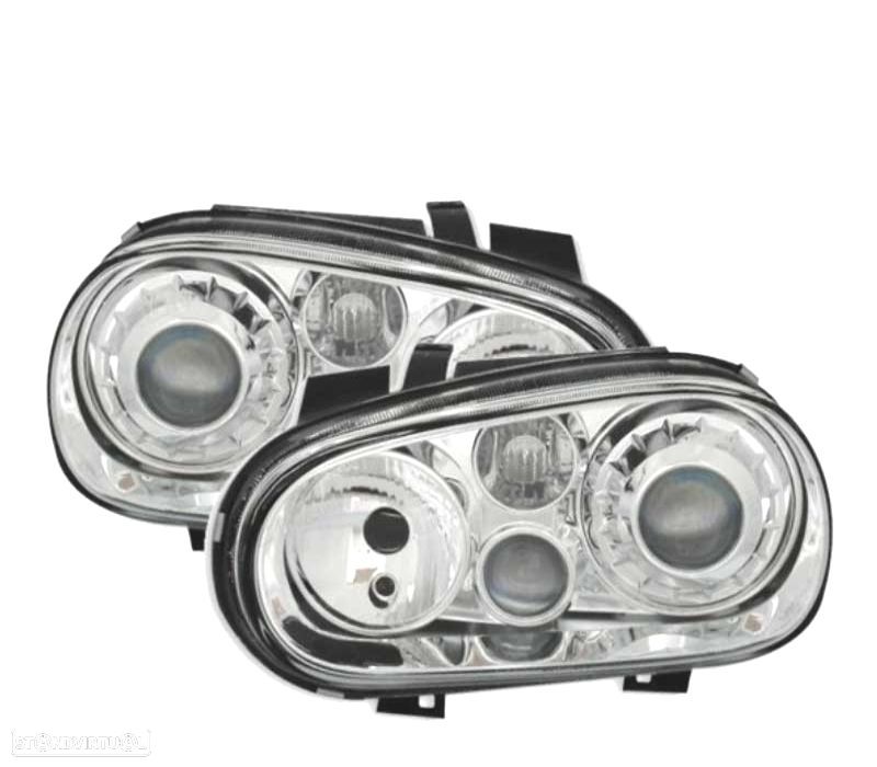 FARÓIS VOLKSWAGEN VW GOLF 4 97-03 LOOK R32 FUNDO CROMADO - 1