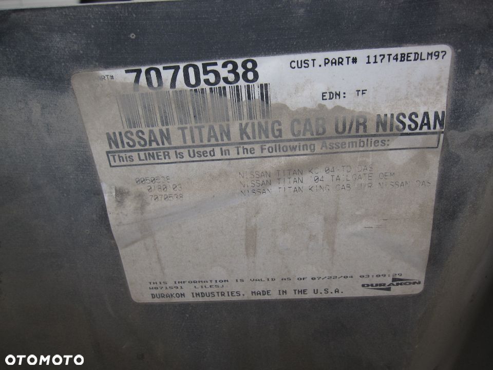 Nissan Titan wykładzina wanna koryto nakładka mata paki zabudowa skrzyni ładunkowej - 3
