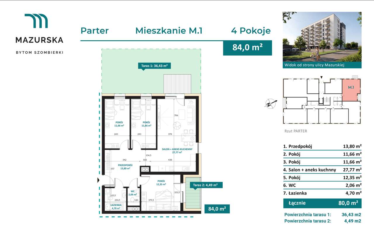 4-pokojowe mieszkanie 84m2 z tarasem, Parter | Nowa inwestycja