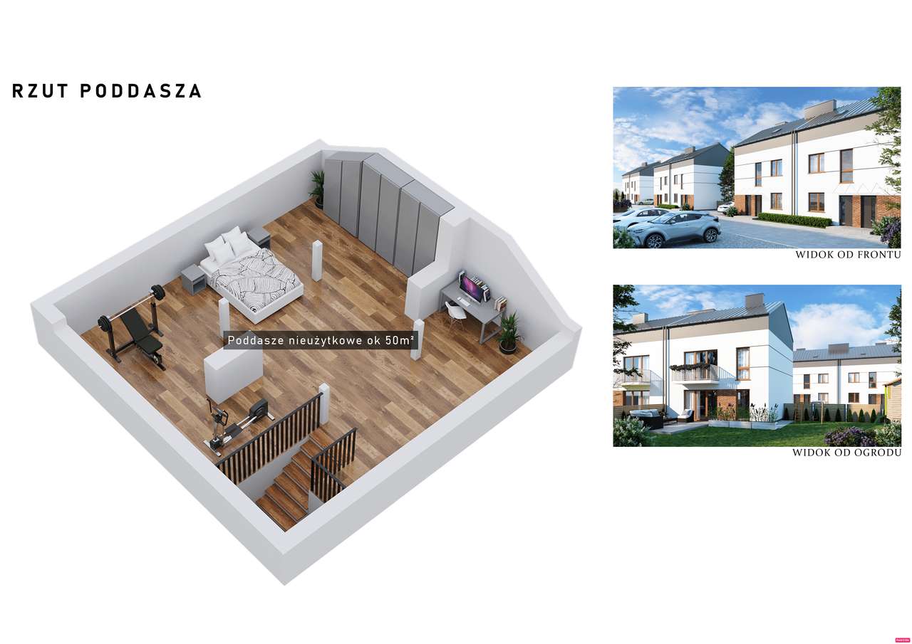 Dwupoziomowe 54,44 m² + 60 m² poddasza, 3 okna dachowe, 2 m. postojowe - Pełny obrazek: 3/10