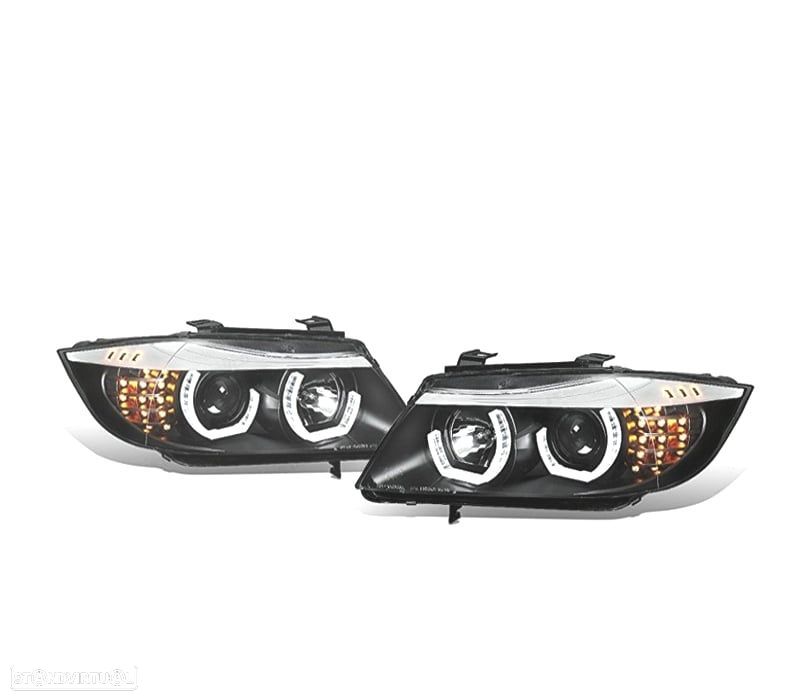 FARÓIS BMW E90 E91 05-08 ANGEL EYES 3D LED + PISCA LED FUNDO PRETO - 4