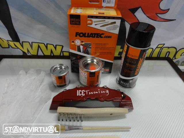 Tinta alta temperatura Foliatec de cor Vermelho Brilhante para bombas / pinças de travão, kit 3 c. - 1