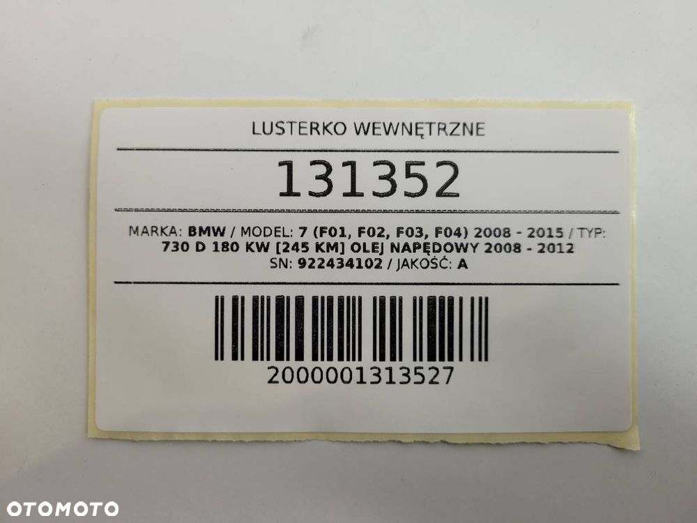LUSTERKO WEWNĘTRZNE WSTECZNE FOTOCHROM BMW 7 F01 F02 9224341 - 11