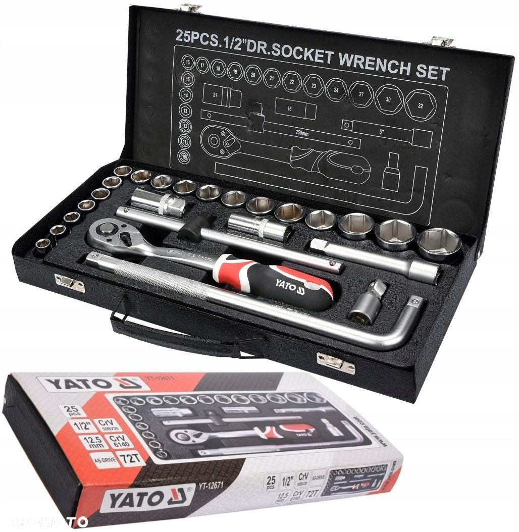 YATO ZESTAW NARZĘDZIOWY KLUCZY NASADOWYCH 1/2 25CZ KLUCZE NASADOWE YT-12671 - 1