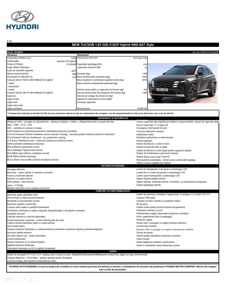 Hyundai Tucson 1.6 l 215 CP 4WD 6AT HEV Style - 6