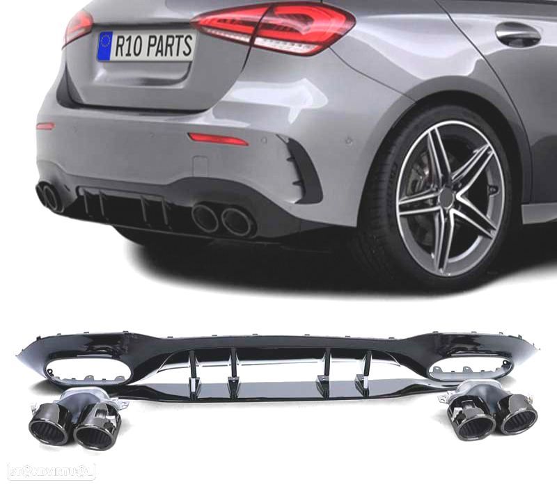 DIFUSOR MERCEDES CLASE A W177 18- A45 LOOK AMG PRETO BRILHANTE + PONTEIRAS ESCAPE - 1