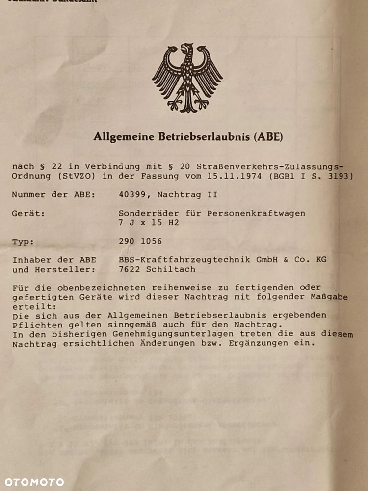 4x FELGI 15" 7J BBS MERCEDES W123 KBA40399 - 15