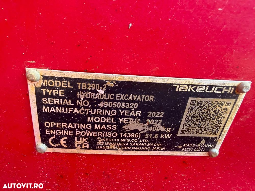 Takeuchi TB290-2 Mini excavator pe șenile - 7