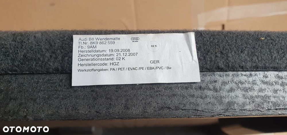 Podłoga wykładzina bagażnika Audi A4 B8 Kombi 8K9862559 - 6