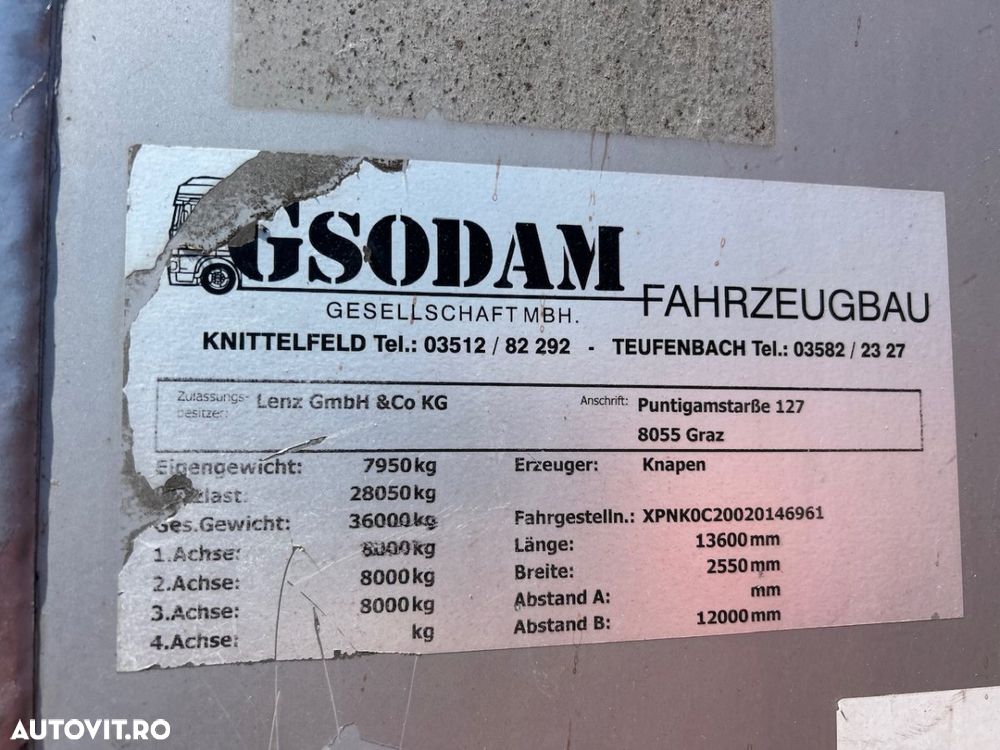 Knapen Trailers Walking Floor, Sasiu Al,axa liftanta, jante Al, Factura externa - 26