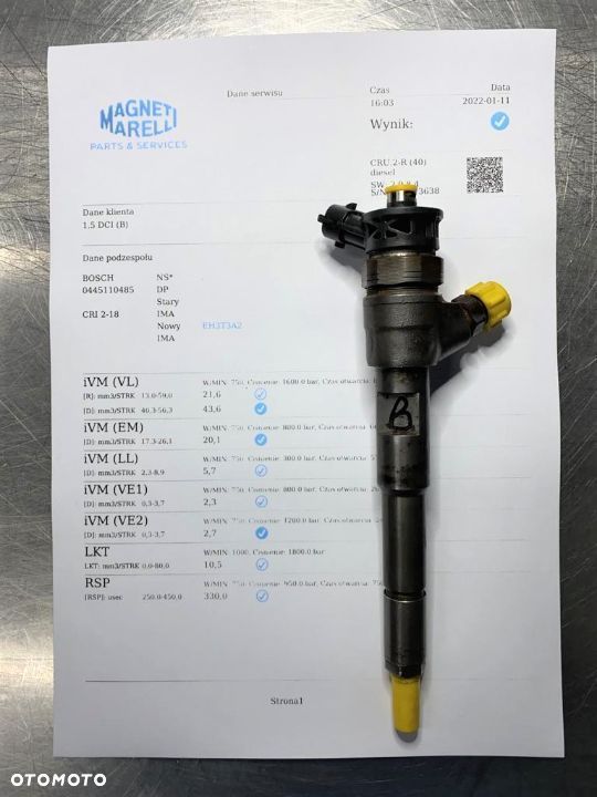 WTRYSKIWACZ TEST 1.5 DCI 0445110485 WTRYSK WYDRUK IMA RENAULT KANGOO THALIA CLIO IV CAPTUR SANDERO - 2