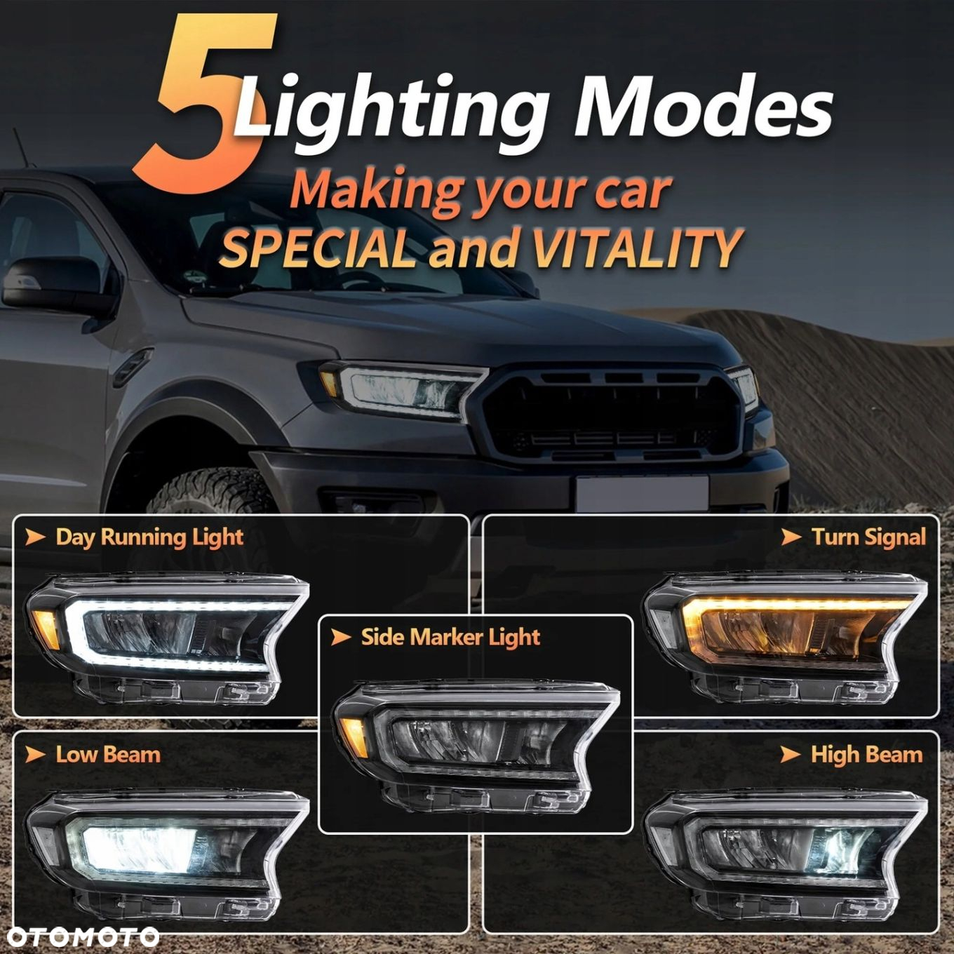 Reflektor Lampa kpl Vland Full Led Neon Tuning Ford Ranger V 5 mk5 Lift 16- - 8