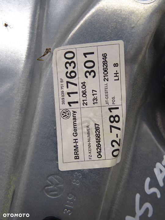 VW PASSAT B5 LIFT KOMBI 1.9 TDI MECHANIZM PODNOŚNIK SZYB LEWY TYŁ 3B9839751BF - 4