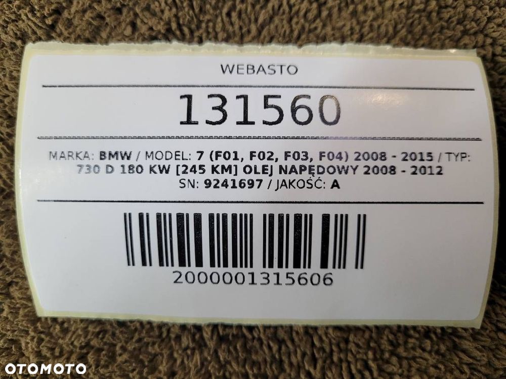 WEBASTO OGRZEWANIE POSTOJOWE BMW F01 F10 N57 3.0 D 9241697 - 10