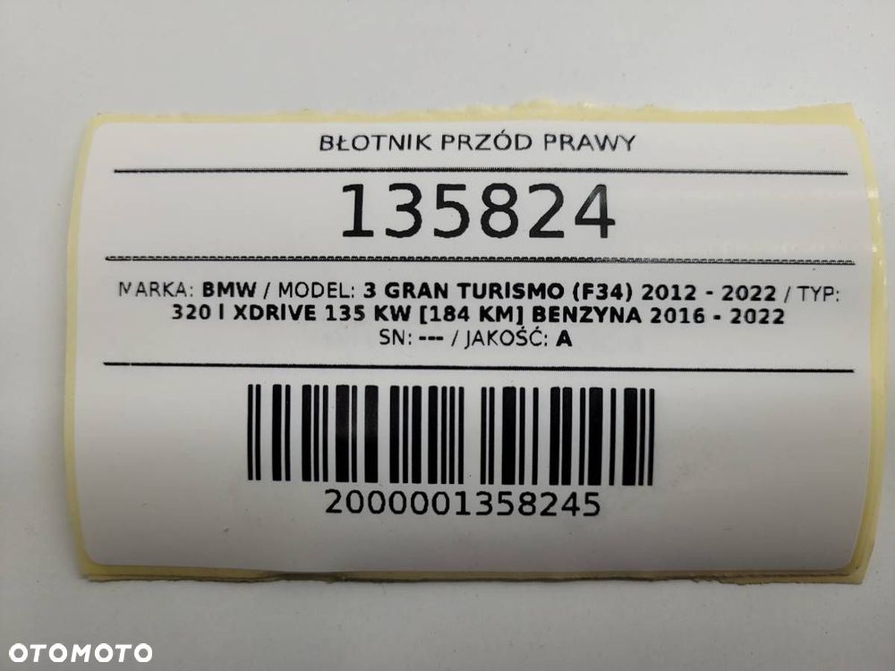 BŁOTNIK PRZÓD PRAWY BMW 3 GT F34 A75 Melbourne Red Metallic - 14
