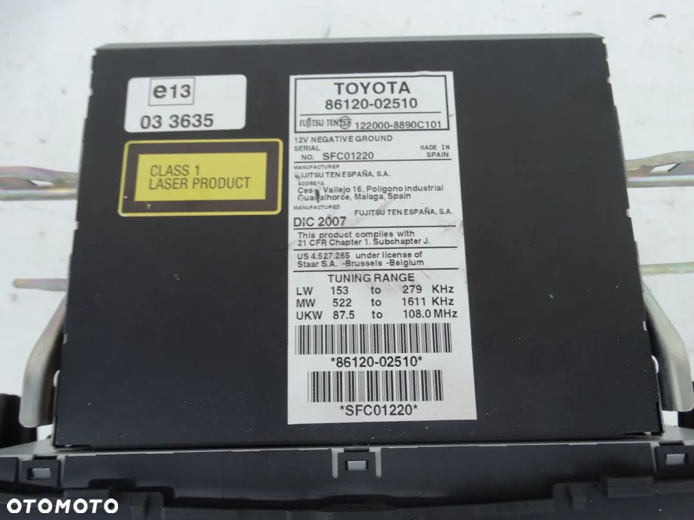 RADIO CD 86120-02510 TOYOTA AURIS I E15 F-VAT - 2