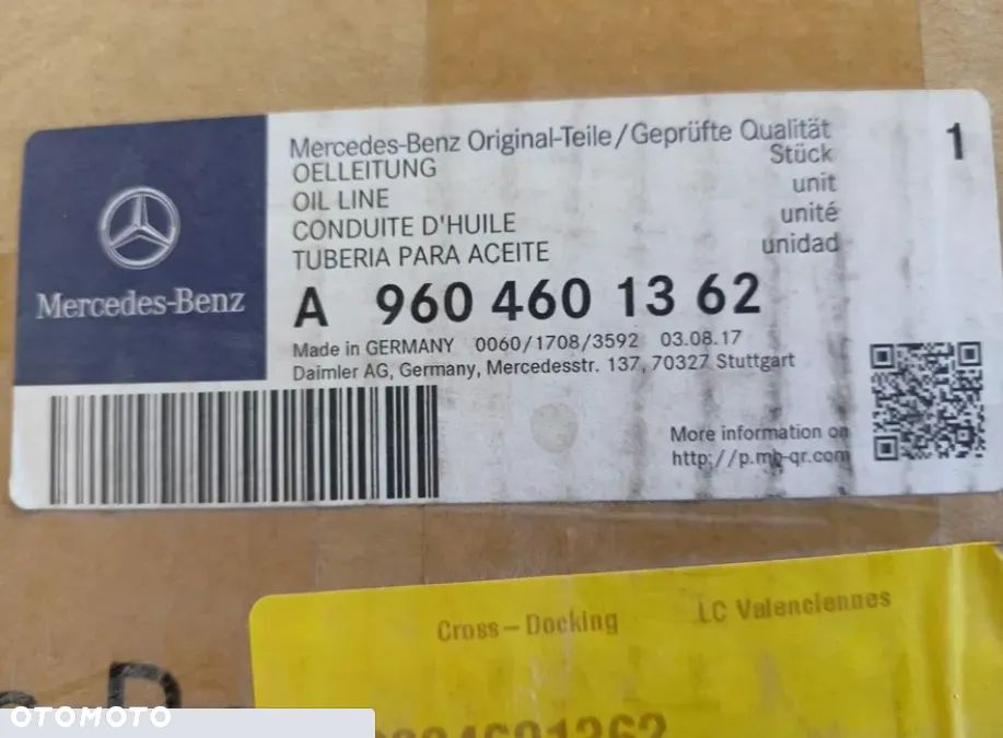 Przewód, rurka olejowa Mercedes Actros Axor MP4 Euro 6  9604601362 - 2