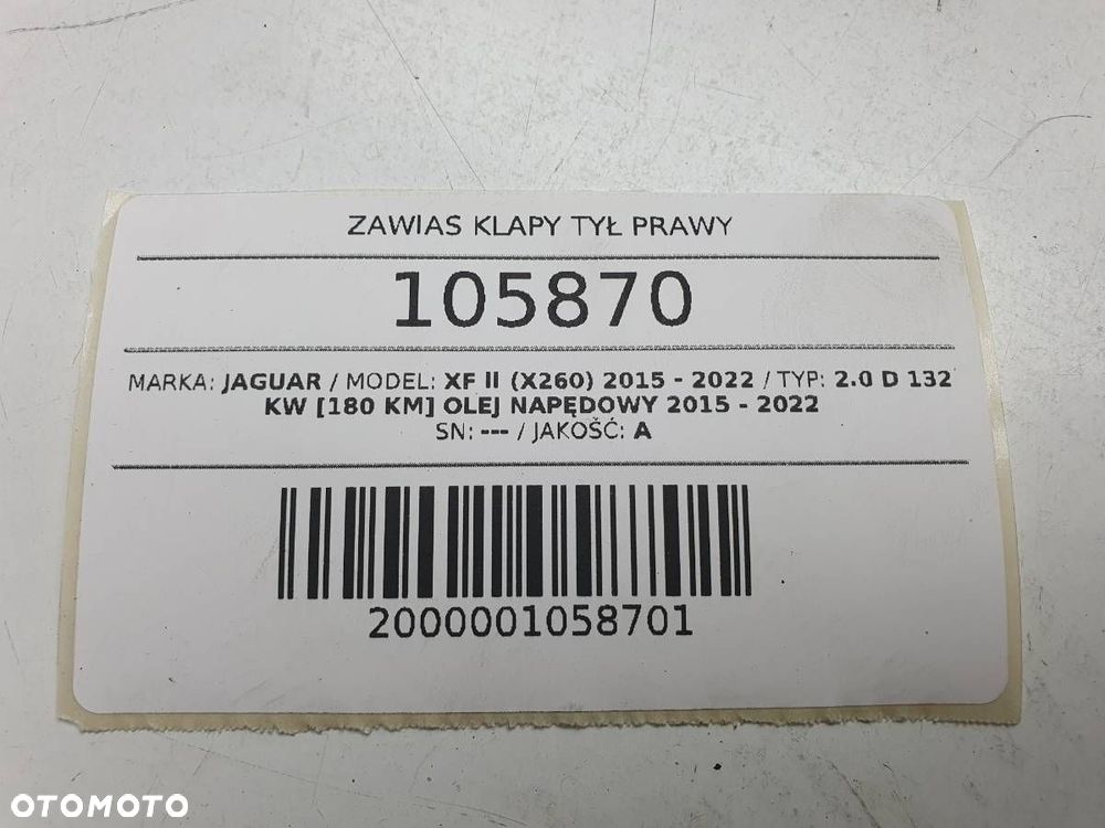 ZAWIAS KLAPY BAGAŻNIKA PRAWY JAGUAR XF II SEDAN EU - 6