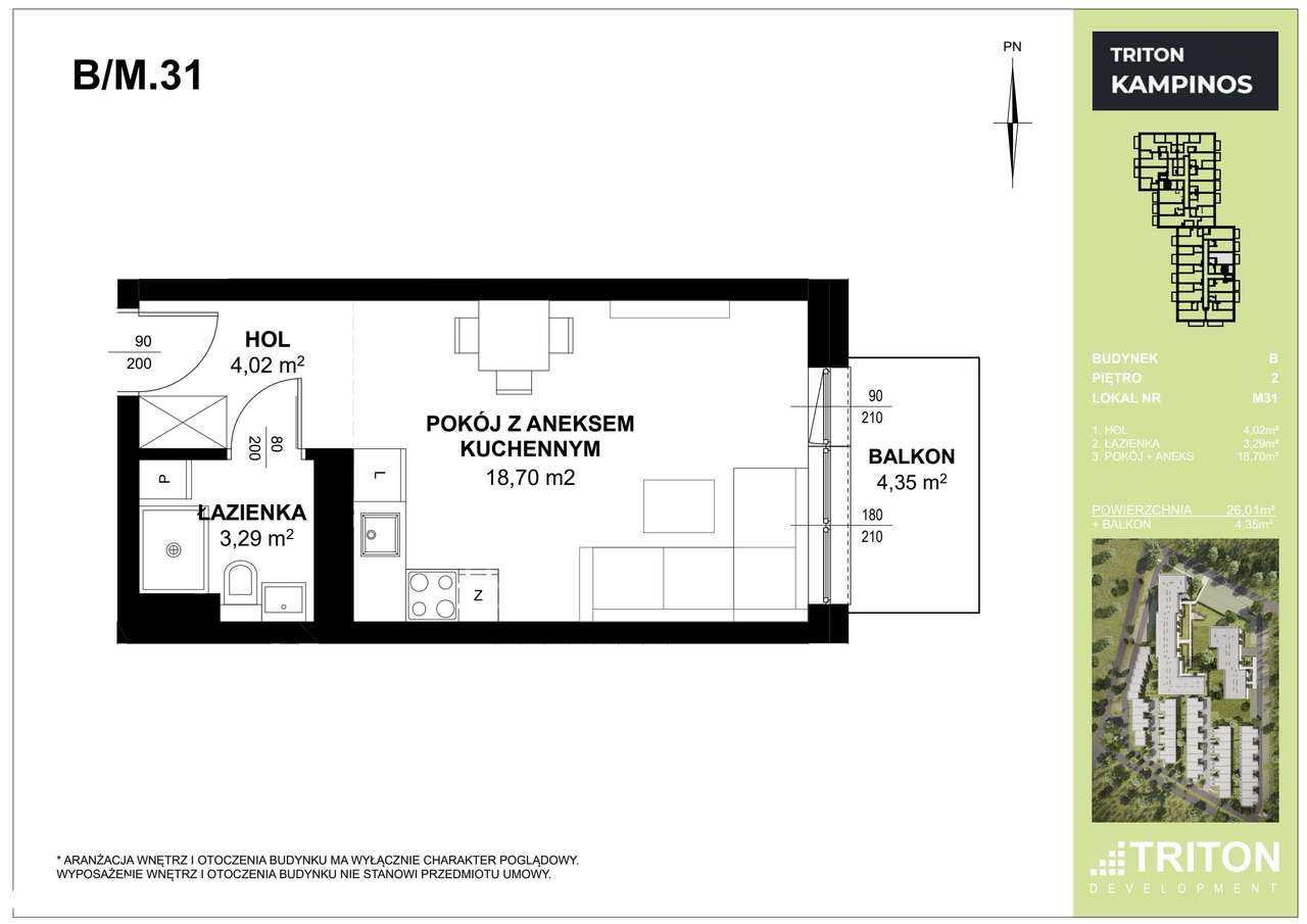 1-pokojowe mieszkanie 30m2 + balkon - Pełny obrazek: 2/7