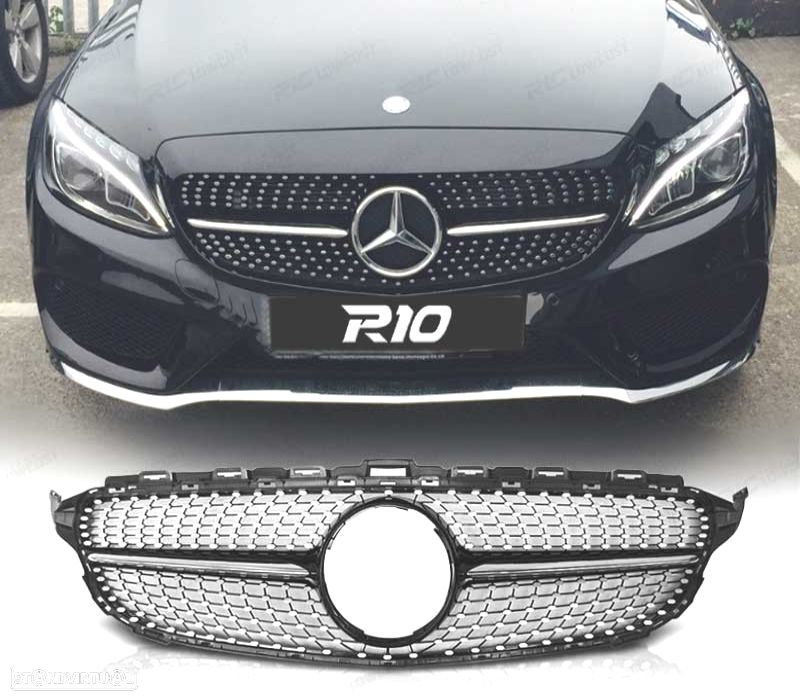 GRELHA FRONTAL MERCEDES CLASE C W205 14-18 LOOK AMG PRETO BRILHANTE DIAMANTE - 1