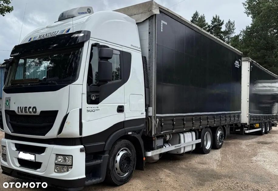Iveco STRALIS AS500 AUTOMAT RETARDER MOTOR-13L 6x2 JUMBO TYLNA OŚ SKRĘTNA + PRZYCZEPA TANDEM HIPOCAR FIRANKA DŁ:8.20m OSIE SAF OŚ PODNOSZONA ZESTAW PRZESTRZENNY PRZEJAZDOWY NOWE PLANDEKI!!!  EEV - 1