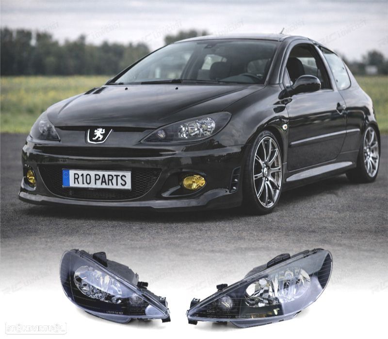 FARÓIS PEUGEOT 206 98-06 FUNDO PRETO H4 OEM - 1