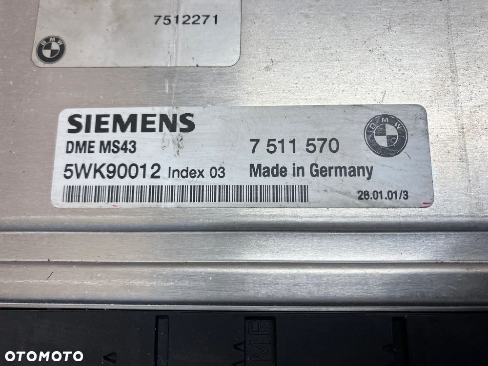 KOMPUTER STEROWNIK SILNIKA BMW E46 E39 M54 MS43 DME 7511570 - 2