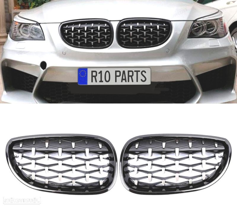 GRELHAS FRONTAIS BMW E60 E61 03-10 DIAMANTE PRETO BLACK DIAMOND - 1
