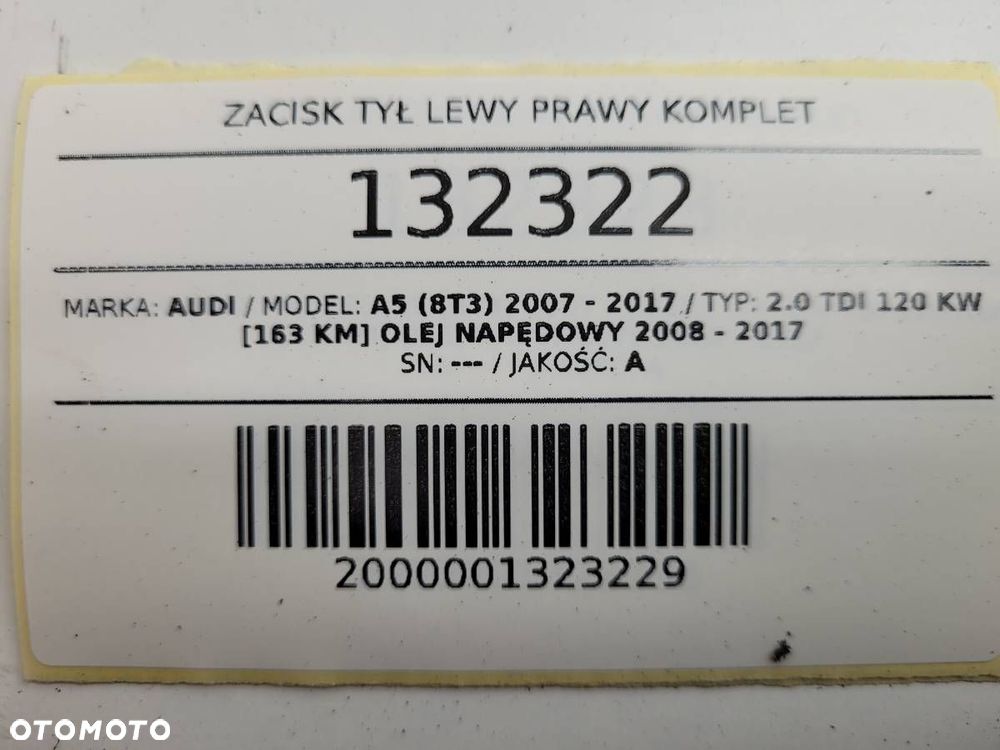 ZACISK HAMULCOWY TYŁ TYLNY LEWY PRAWY KOMPLET AUDI A5 8T 2.0 TDI - 6