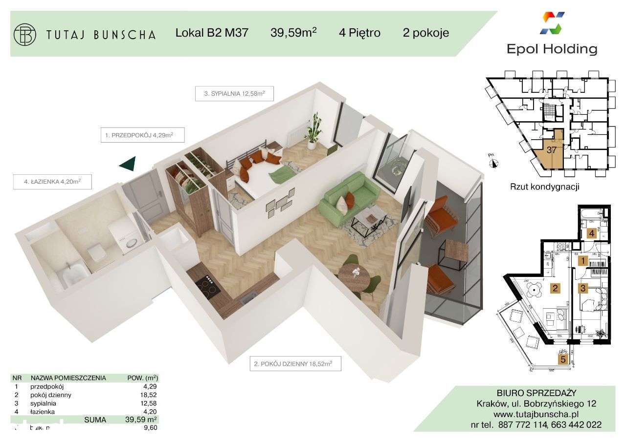 2-pokojowe mieszkanie 39 m2 + balkon 9 m2, Bezpośrednio