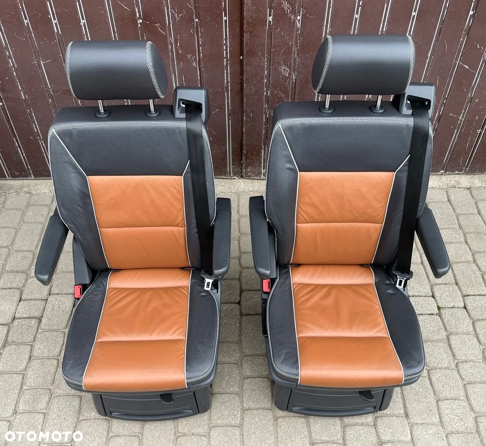 FOTEL OBROTOWY KAPITAŃSKI TYŁ TYLNY DRUGI RZĄD 2 SKÓRA ANTRACYT TEAK VW T5 LIFT T6 CALIFORNIA MULTIVAN PAN AMERICANA - 5