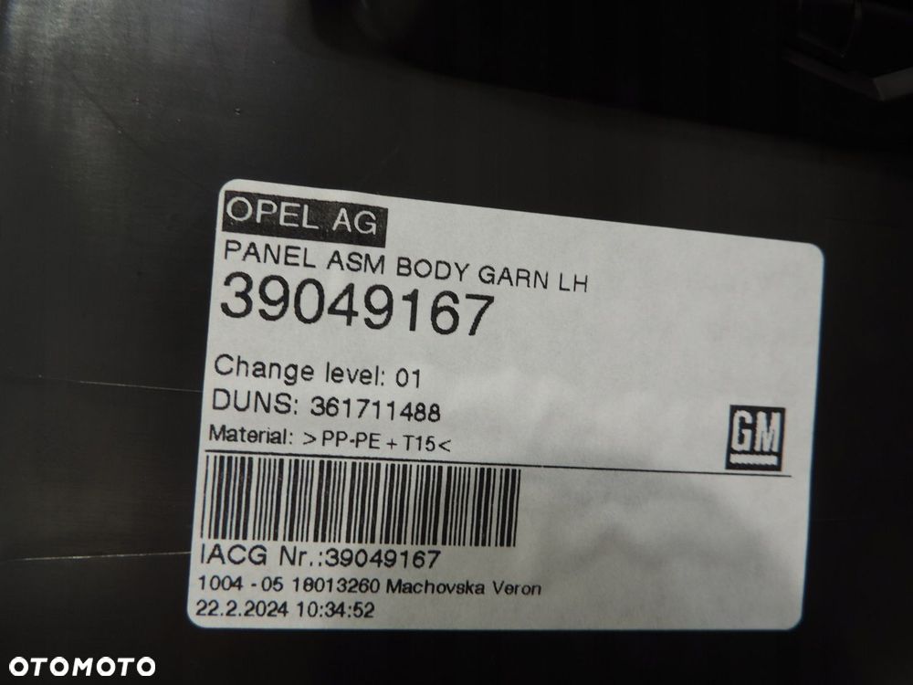 OPEL ASTRA K V HB OSŁONA PASA TYŁ SŁUPKA LEWA 39049167 NOWA - 6