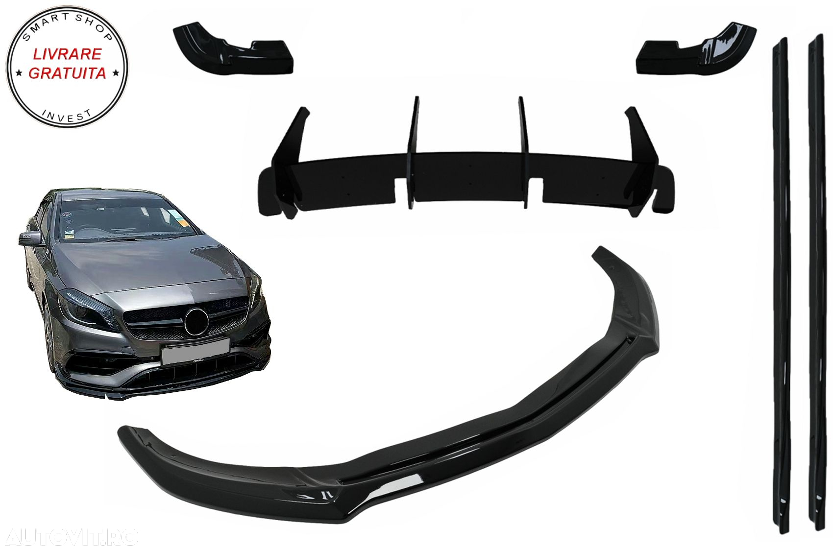 Pachet Aero Complet Mercedes Clasa A W176 Facelift Sport Line (2015-2018) Negru Lu- livrare gratuita - 19
