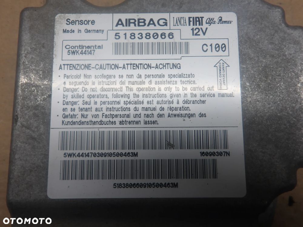 FIAT GRANDE PUNTO HB 3D 05-09 MODUŁ SENSOR PODUSZEK POWIETRZNYCH AIRBAG 51838066 - 6