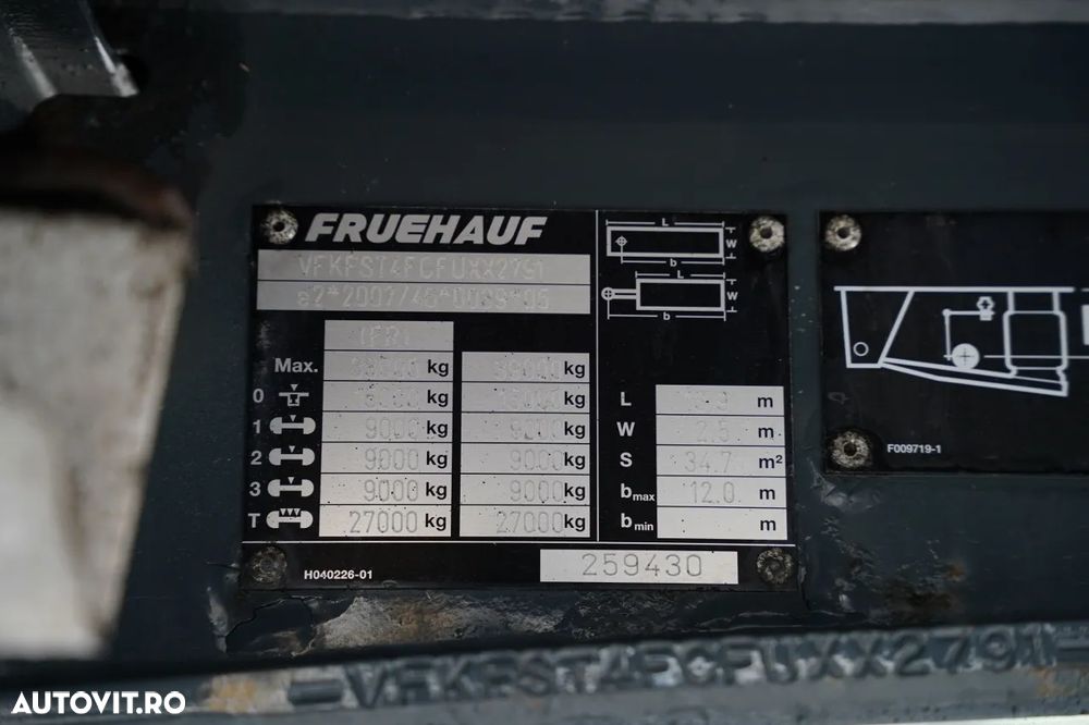Fruehauf CORTINĂ / STANDARD / LIFT 2.000 kg / PODEA PUTERNICĂ CU BAIE / CONTENIER PENTRU PALEȚI - 30