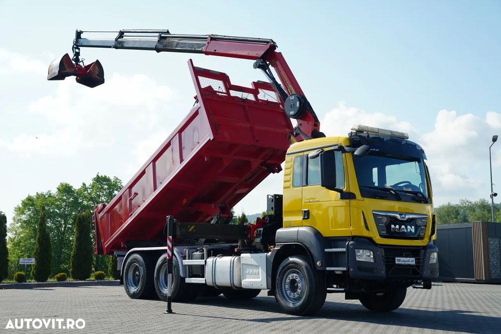 MAN TGS 26.420 / 6x4 / BASCULĂ DUBLĂ / LATERALĂ HIDRODORIZATĂ / BORDMATIC + PALFINGER 18002 HDS / ROTATOR / PILOT / EURO 6 - 7