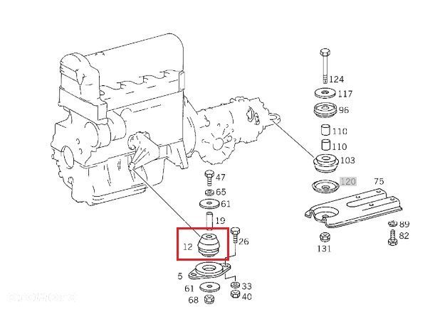 MERCEDES MB 100 Zderzak gumowy poduszki silnika OE - 2