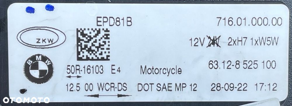 BMW R1200GS R 1200 GS K50 K51 LAMPA PRZÓD PRZEDNIA 8525100 28.09.22 - 4