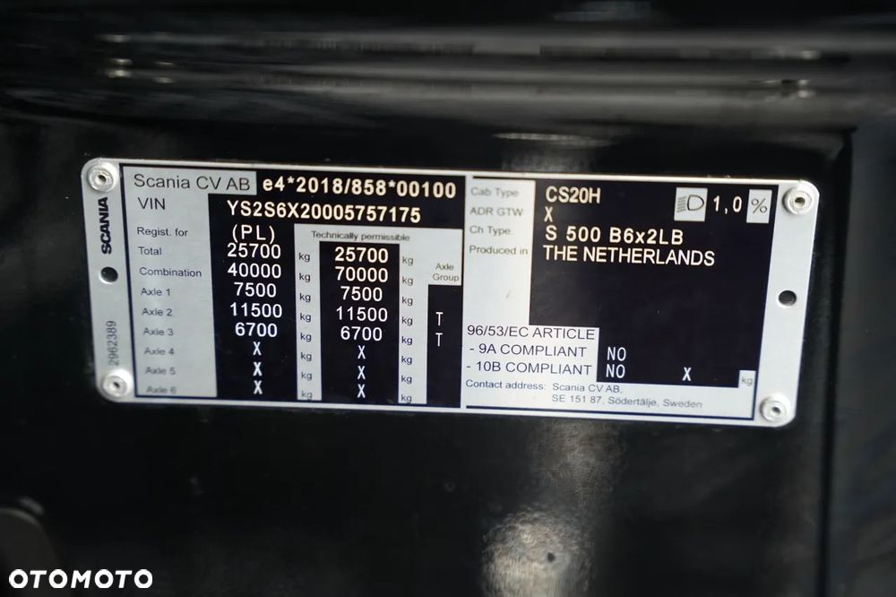 Scania S 500 / ZESTAW TANDEM 120 M3 / PRZEJAZDOWY / FIRANKA / 7,7 M + 7,7 M / WECON / OŚ PODNOSZONA / - 38