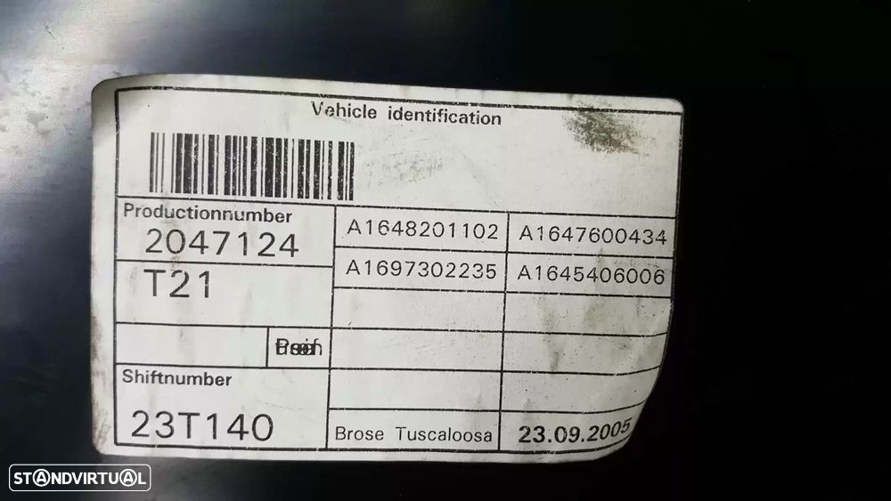 ELEVADOR DE VIDRO TRASEIRO DIREITO MERCEDES-BENZ CLASSE M 2006 -A1645406006 - 1