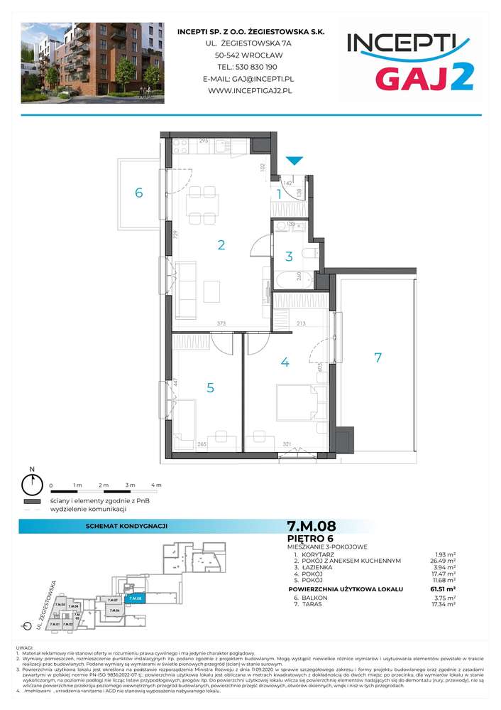 7.M.08 | 61,51 m² | 3 pokoje z prywatnym tarasem | Krzyki- Gaj | TOP