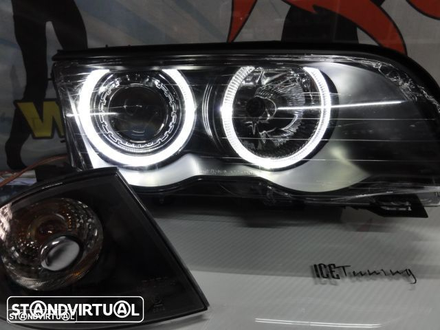 Farois frontais angel eyes para BMW E46 4 portas / limosine 98-01 fundo preto. - 17