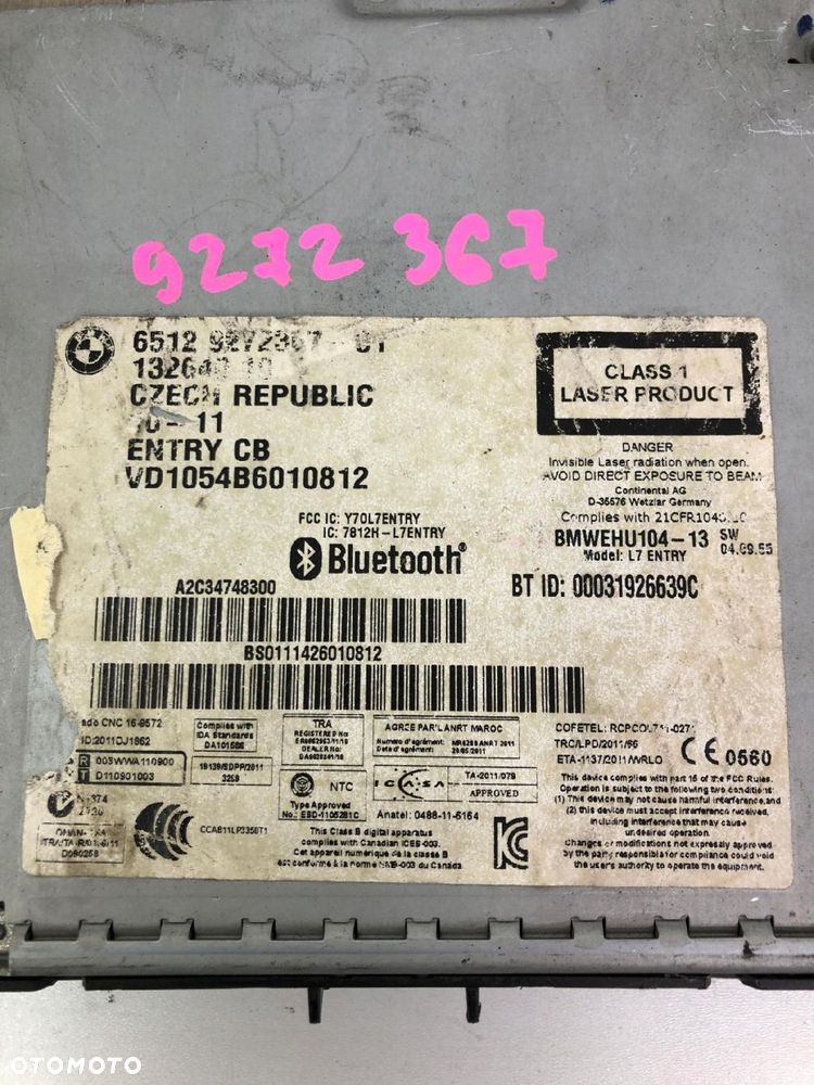 BMW F20 F30 RADIO CZYTNIK CD RADIOODTWARZACZ 9272367 - 3