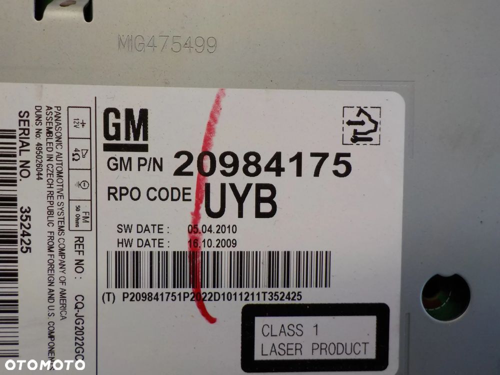 OPEL MERIVA B RADIOODTWARZACZ  20984175 - 2