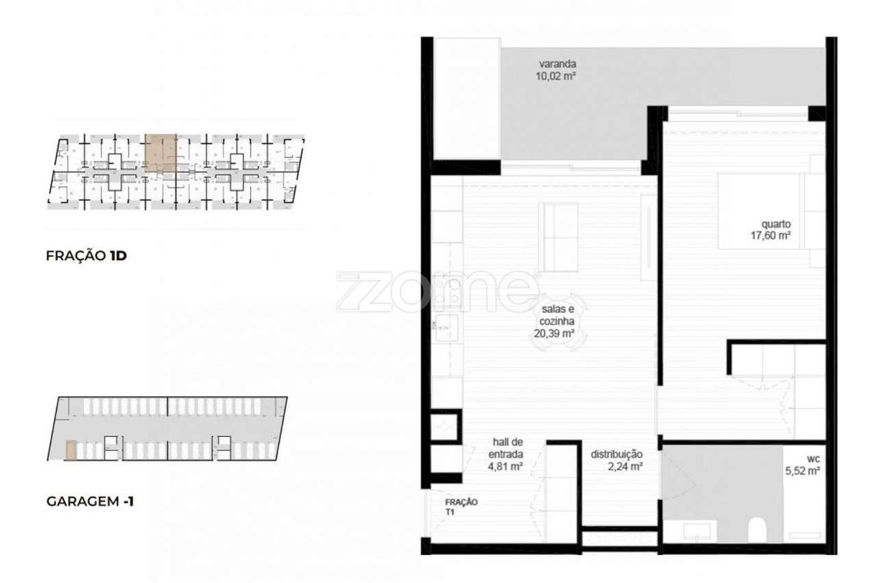 Apartamento T1 (1D) localizado no piso 1, com área total de 84.4 m2. - Grande imagem: 3/23