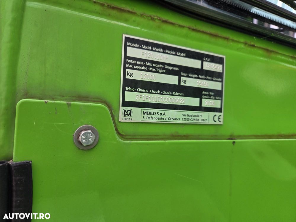 Merlo CA SI O MACARA de 12t, P120.10, ridica 12t la 5m si 7t la 10m, 1.164h, 2018, furci, cupa 3,5mc, Masa operational 15,6t, sistem protectie cu 3 camere/parte, protectie cabina, Aer cond, cilindri de MACARA, posibil leasing 2 ani, PROMOTIE 93.900 EUR+Tva - 11