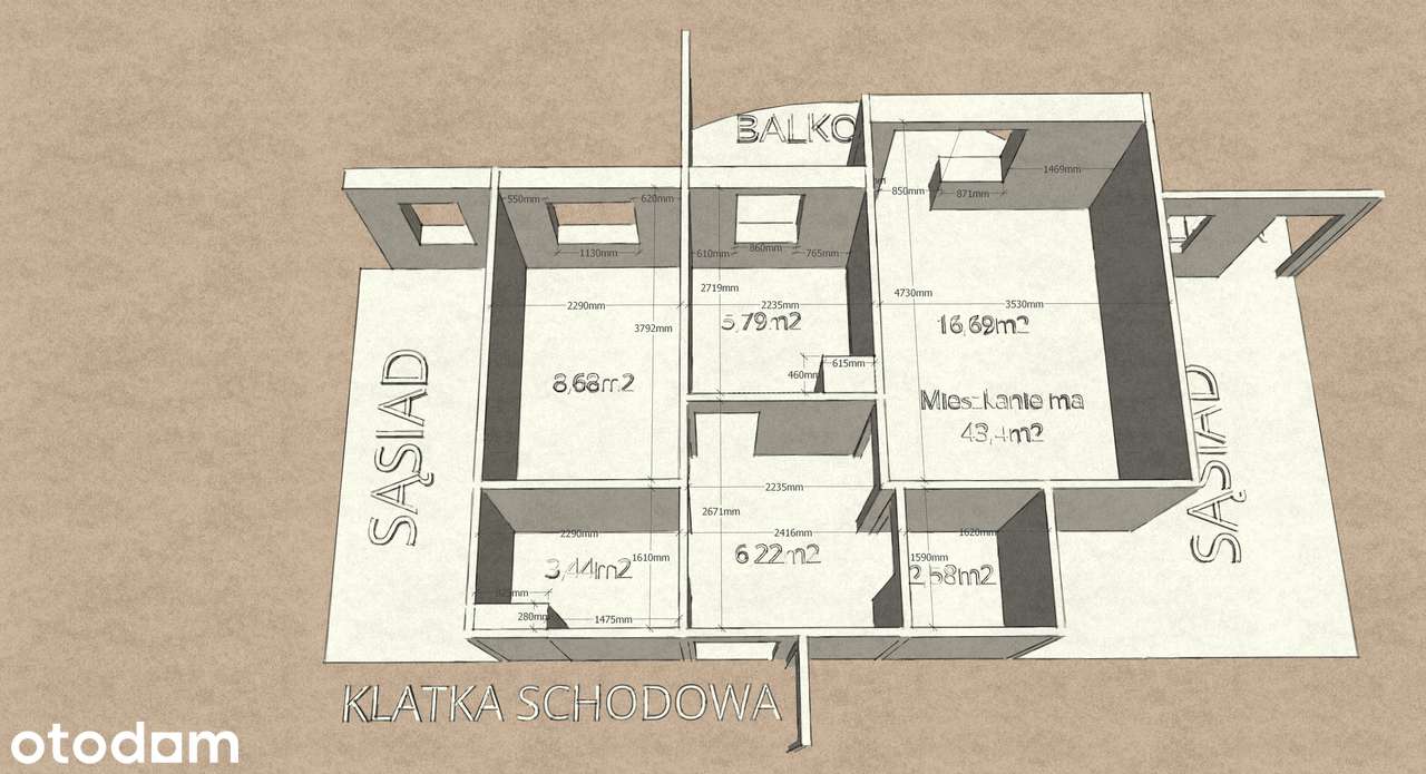 2-pokojowe | 43.40 m2 | Jasne | Balkon | Bezpośrednio